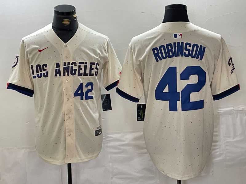 Mens Los Angeles Dodgers #42 Jackie Robinson Number Cream 2024 City Connect Limited Stitched Jerseys